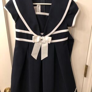 Classic Navy Blue Kids Dress with White Accents